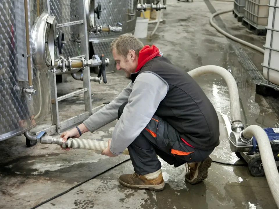 mężczyzna ze zbiornikami przemysłowymi